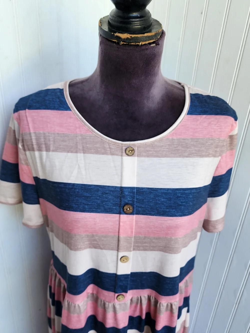 Emery Rose Curve 2XL Pink Blue Beige Knit Stretch Short SLEEVE DRESs Button - Picture 5 of 16